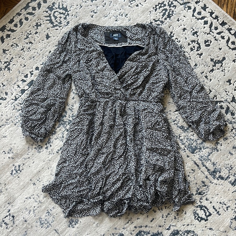 Long Sleeve, Black Patterned Dress